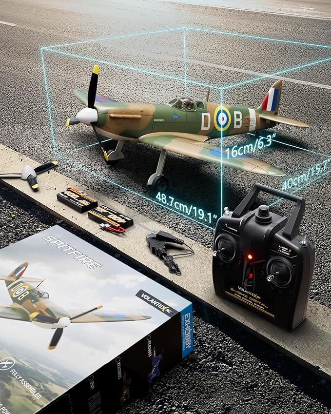 volantexrc Brushless RC Plane 4 Channel Remote Control Airplane Fighter Spitfire RTF with Aileron Gyro Aerobatics & 3 Modes Easy to Fly Hobby Radio Controlled Aircraft for Beginners
