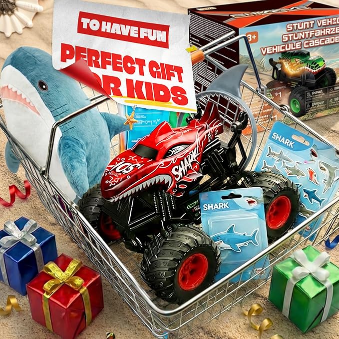BEZGAR Monster Truck Toys - Remote Control Monster Truck with Light & Music Dinosaur Toys for Kids 1:20 Scale RC Truck with 360° Spins and Drifting Remote Control Car for Boys 4-7 Red