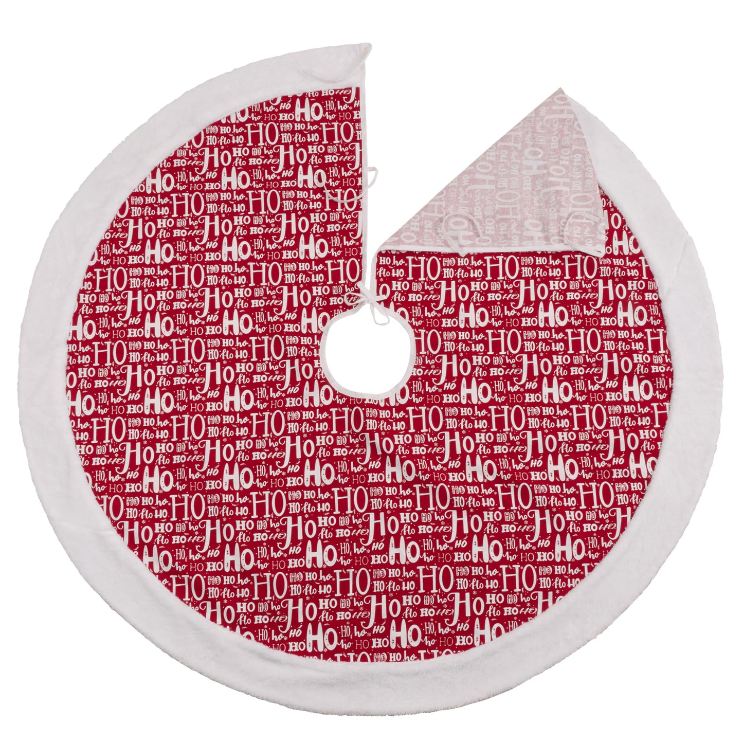 SARO LIFESTYLE Collection Ho Christmas Tree Skirt, 72"", Red (2525.R72R)