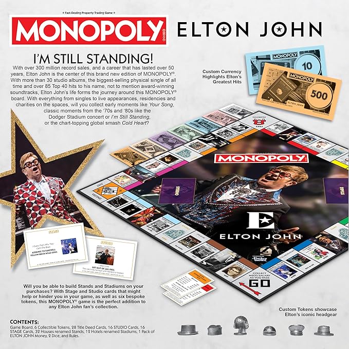 Monopoly: Elton John Play as Iconic Headgear Star Glasses & More Collect Legendary Career Moments Like Knighthood & Farewell Tour Officially Licensed Elton John Board Game