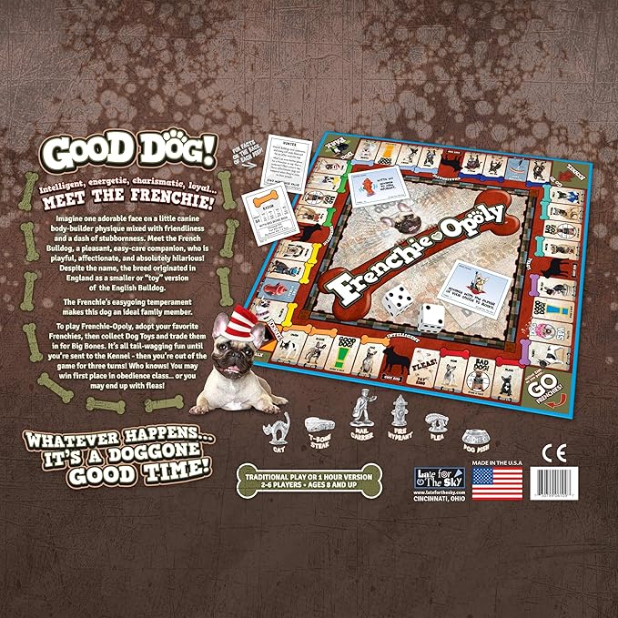 Late for The Sky Frenchie-Opoly | French Bulldog Board Game for Families & Adults 2-6 Players Ages 8+ Dog Lover Gift Strategy Property Trading Game