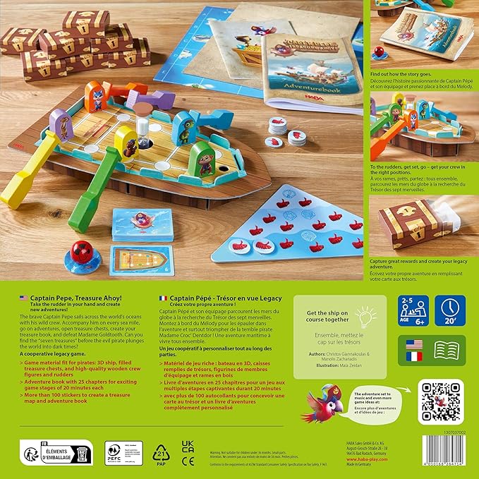 HABA Capt'n Pepe: Treasure Ahoy - A Cooperative Pirate Board Game Adventure & Treasure Hunt for Kids & Families & A Create Your Own Adventure Legacy Game for Ages 6+