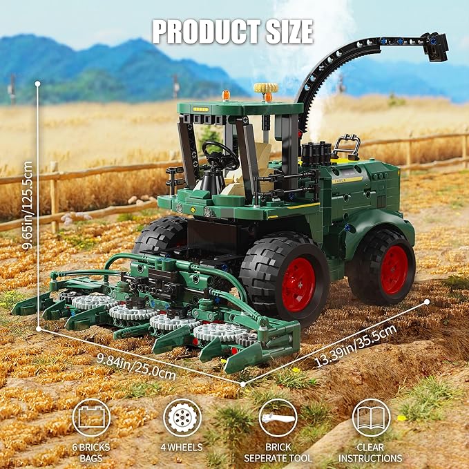 Technic Tractor Building Block Set Farm Truck & Harvester Building Toys with Moveable Grain Head Stem Construction Vehicles Model Christmas Birthday Gift for Adults Boys Age 8-12(1162Pcs)