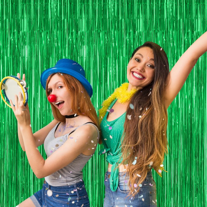 12 Pack Party Decorations, 3.28 FT x 7.05 FT Green Streamer, Metallic Birthday Backdrop Foil Fringe Curtains Green Tinsel, Party Supplies Photo Booth Props Door Wall Indoor Decor
