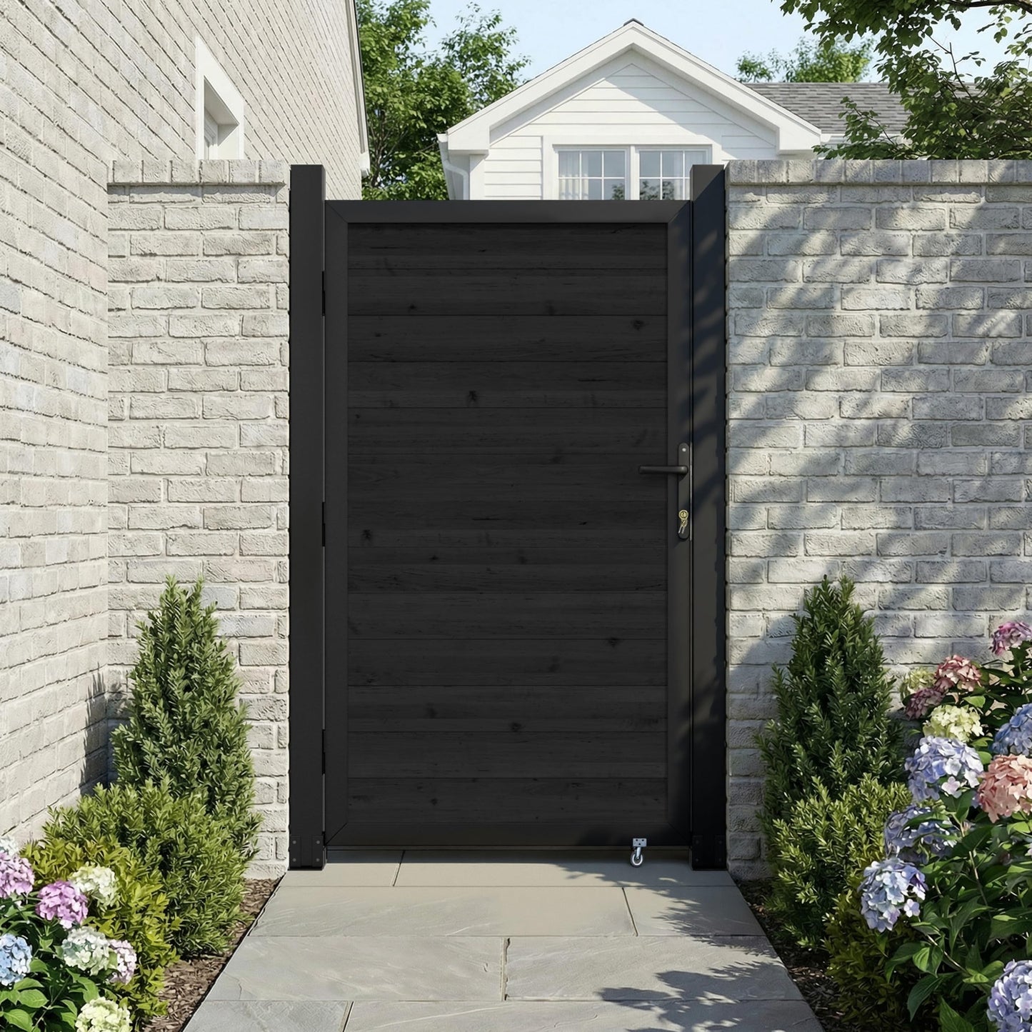 BlueWish 6 x 3 FT Cedar Wood Fence Gate Kit, Board-on-Board Privacy Fence Gate, Aluminum Frame with Security Lock System, Outdoor Garden Yard Complete Gate Kit for Backyard, Pool, Black