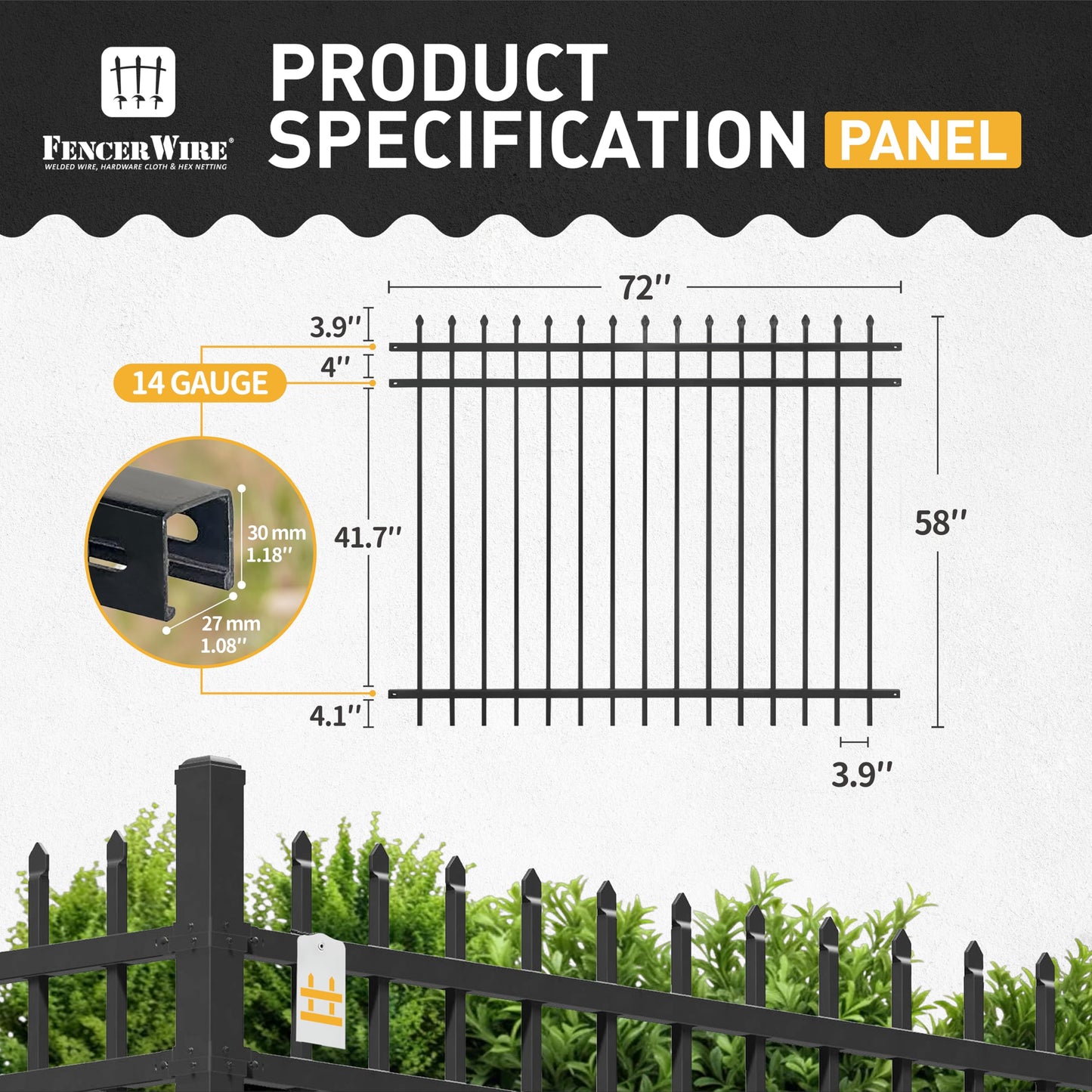 Fencer Wire 76FT Heavy Duty Pinnacle Fence Barrier Kit, Anti-Rust Metal Steel Fence with 5FT Height X 6FT Width Panels, with Decorative Gate, Posts, Connectors, Outdoor Fencing for Yard