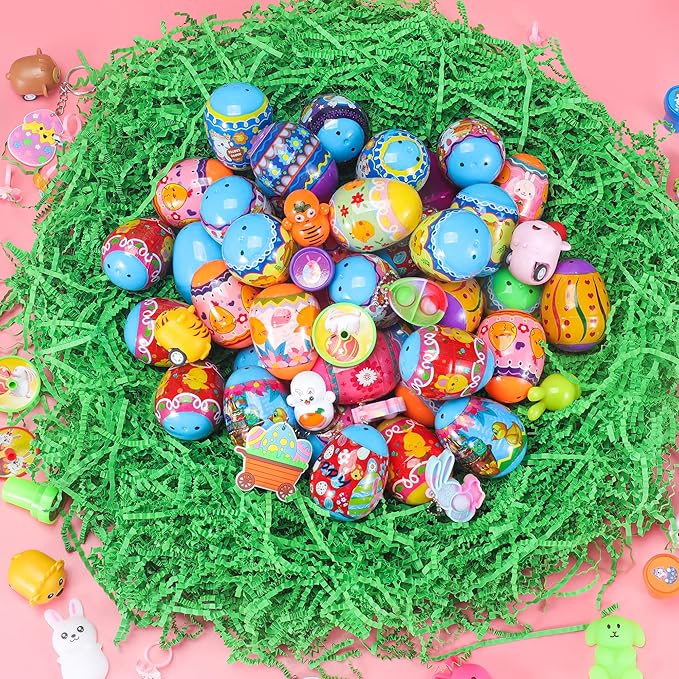 100PCS Unique & Colorful Prefilled Easter Eggs with Novelty Toys Filling Treats Easter Eggs Hunt Basket Stuffers Fillers Theme Party Favor Classroom Prize