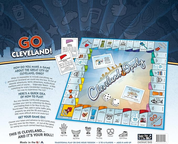 Late for The Sky Cleveland-Opoly Board Game – Cleveland Ohio City Edition Family Property Trading Game for Kids & Adults 2–6 Players Ages 8+ Game Night Gift