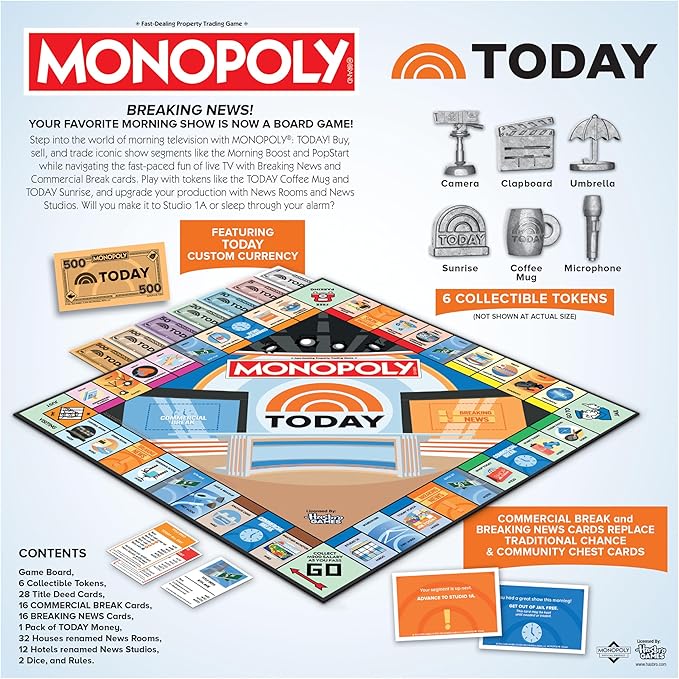 Monopoly: Today Board Game Buy Sell & Trade Studio1A Today Plaza & More Includes 6 Collectible Mover Tokens - Today Coffee Mug Umbrella Camera & More Official NBC Universal Merchand