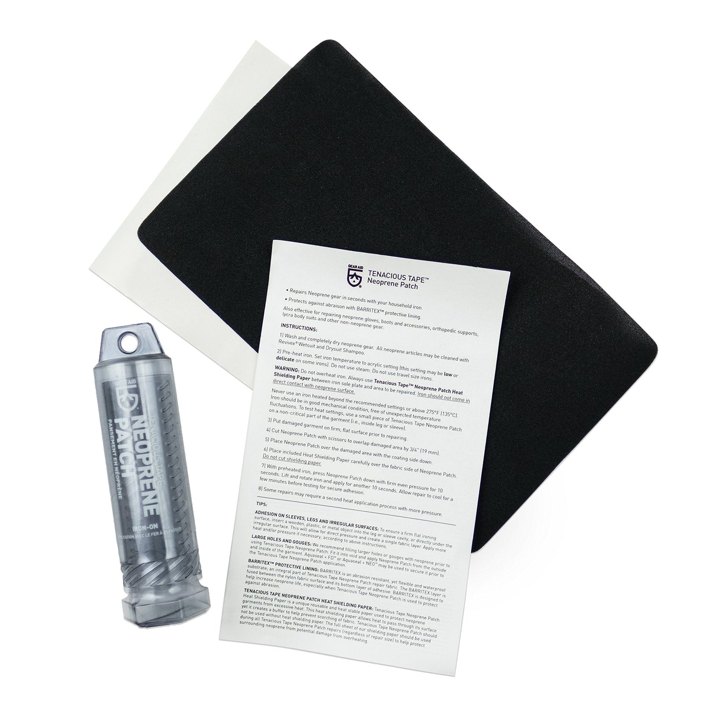 GEAR AID Wetsuit Repair Kit with Neoprene Patch, Fix Seams and Tears , Black , 6” x 10"