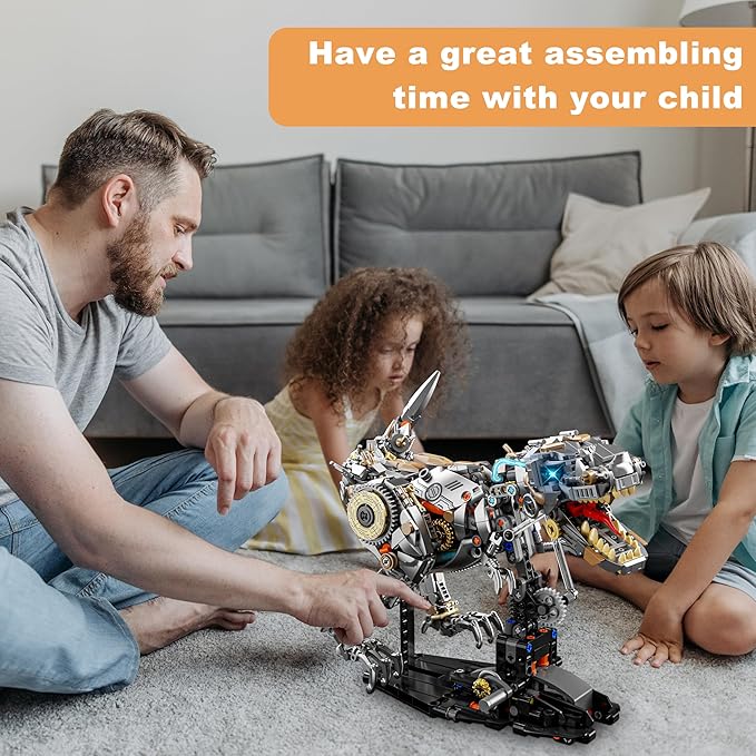 Mechanical Dinosaur Tyrannosaurus Rex Building Block Set with Lights Home Decoration Compatible with Lego Sets Creative Birthday Gift for Adultsand Ages 14+(1268 PCS)