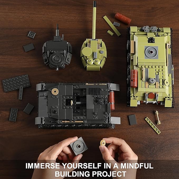 WW2 Army Tank Building Sets with Lights Panzer IV & T-34 Military Tanks Model Kit Compatible with Lego Great Army Toys Gift for Military Fans Boys Kids Ages 8+ & Adults (1201 Pieces)