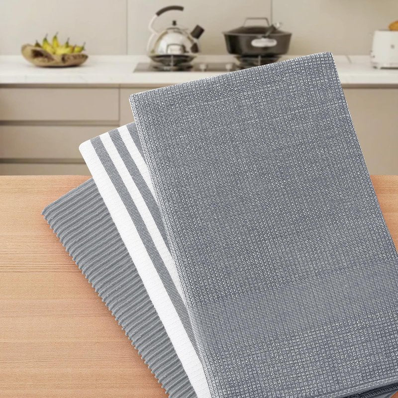 Homaxy Premium Kitchen Towels(18”x 28”, 6 Pack), Large Cotton 380 GSM Kitchen Hand Towels, Soft and Absorbent Terry Dish Towels, Multipurpose Tea Towel Set with Hanging Loop, Grey