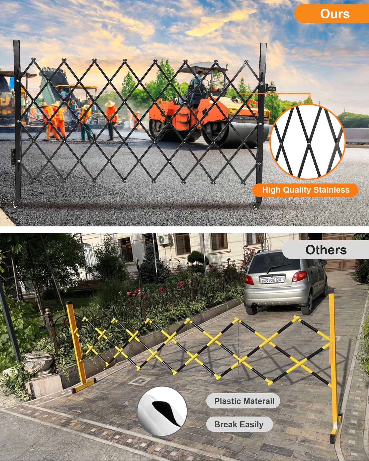 Single Folding Security Gate, 61" H x 71" W Flexible Expanding Security Gate, Folding Driveway Door Gate, Aluminum Security Gate, 360°Rolling Barricade Gate, Scissor Gate or Door, Black