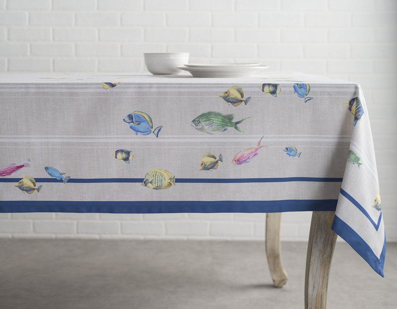 Maison d' Hermine Table Cloth Square Table 100% Cotton 60 x 60 Inches Tablecloth Reusable Decorative for Dining Kitchen Room Farmhouse Home Gifts for Mothers Day Spring Summer - Poisson