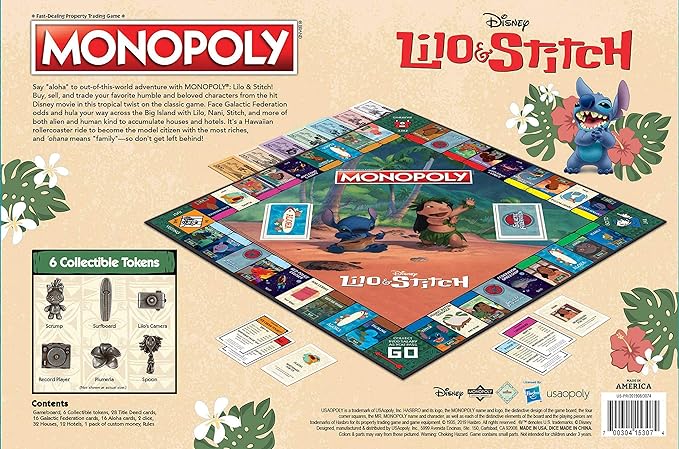 Monopoly: Disney Lilo & Stitch | Buy Sell Trade Characters from Disney’s Animated Film | Classic Monopoly Game | Officially-Licensed Lilo and Stitch Merchandise 2-6 Players