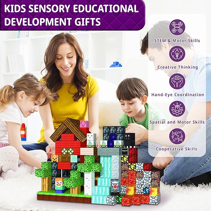 150PCS Magnetic Building Blocks for Kids – 0.8in Strong Magnet Tiles Set Safe STEM Learning Toys for Toddlers & Kids Ages 3+ Creative Construction Blocks for Boys & Girls
