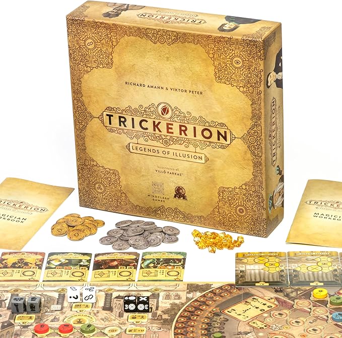 Mindclash Games Trickerion - Legends of Illusion Base Game | Victorian Steampunk Worker Placement Game for 2-4 Players | 48 Unique Trick Cards & Action Selection Mechanics