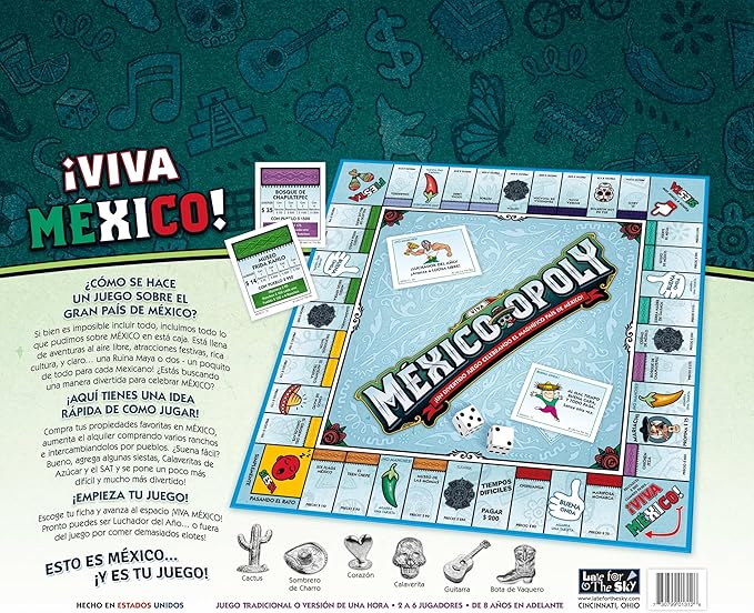 Late for The Sky Mexico-Opoly Spanish-Language Board Game – Family Strategy for 2-6 Players Ages 8+ Mexico Culture Theme with Paper Money Tokens Ranchos & Pueblos