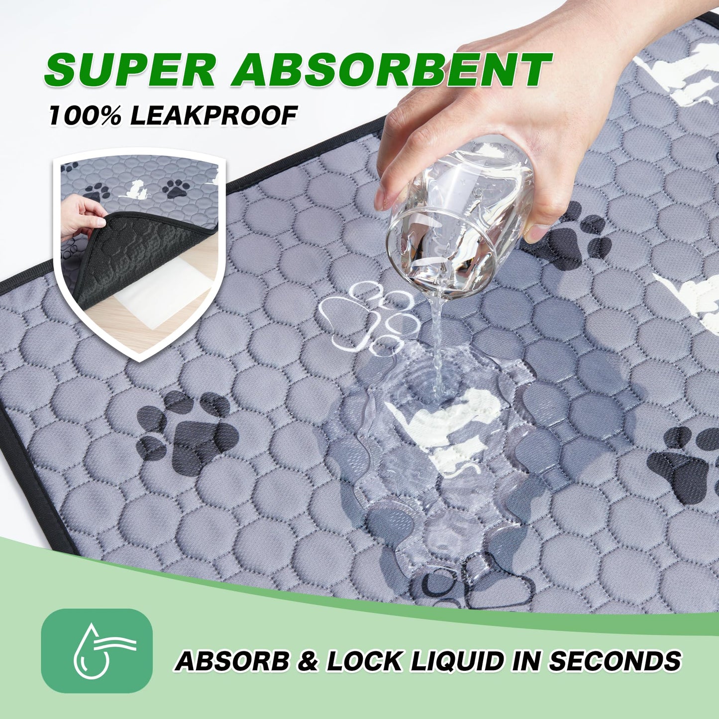 WanpeeGoo Washable Pee Pads for Dogs, 4 Pack Absorbent Reusable Training Dog Pads Pet Puppy Pads, Non-Slip Potty Pads for Whelping, Playpen, Crate, Bed, Grey 18"x24"
