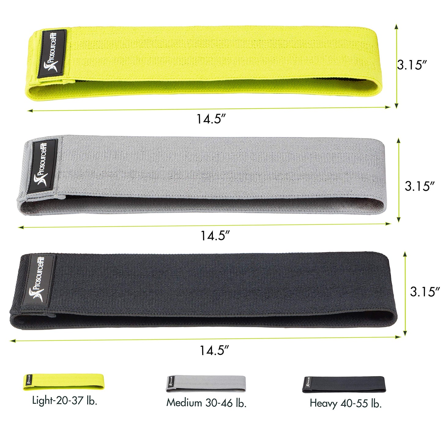 ProsourceFit Fabric Loop Resistance Bands Set with Anti-Slip Grip, Mini Workout Bands for Fitness Training to Tone Legs, Glutes and Booty