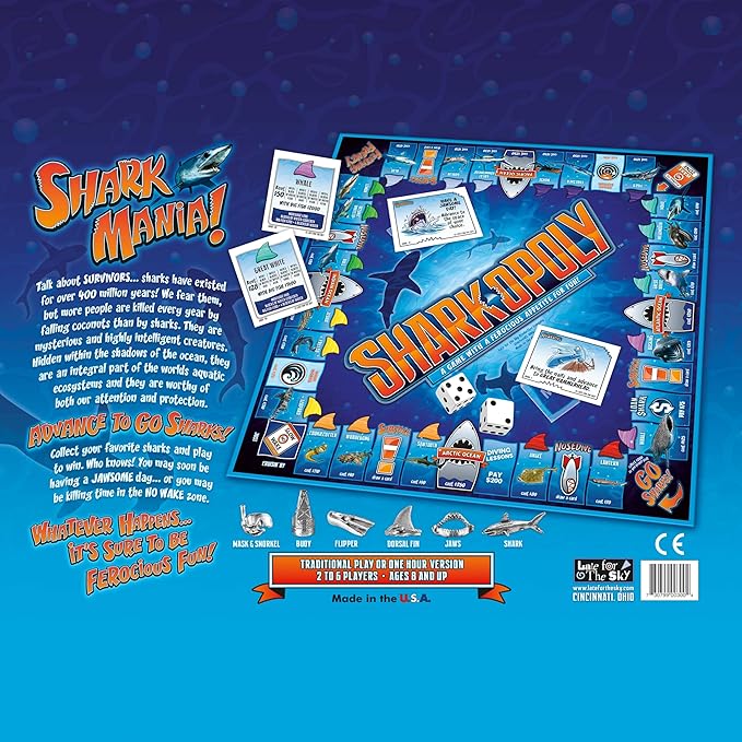 Late for The Sky Sharkopoly Board Game Family Property Trading Game for 2–6 Players Ages 8+ Ocean Theme with Shark Tokens Fun Party Gift for Kids & Adults