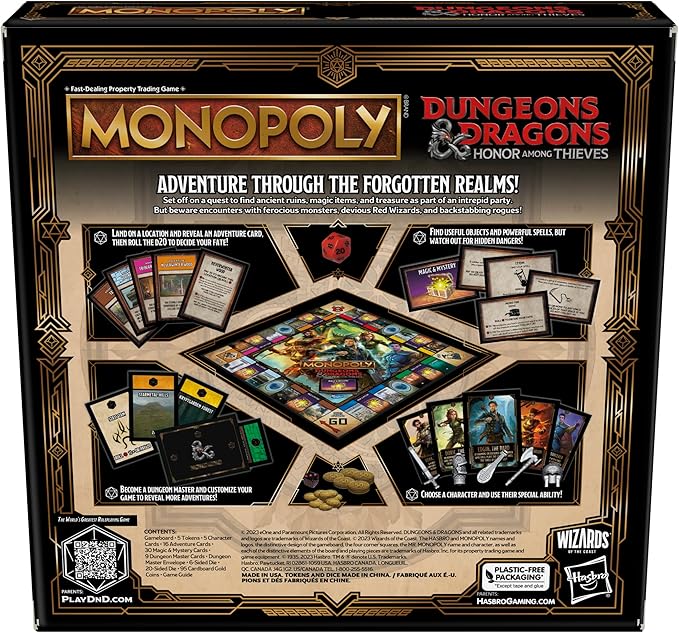 Hasbro Gaming Monopoly Dungeons & Dragons: Honor Among Thieves Game Inspired by The D&D Movie Monopoly D&D Board Game for 2-5 Players Ages 8 and Up