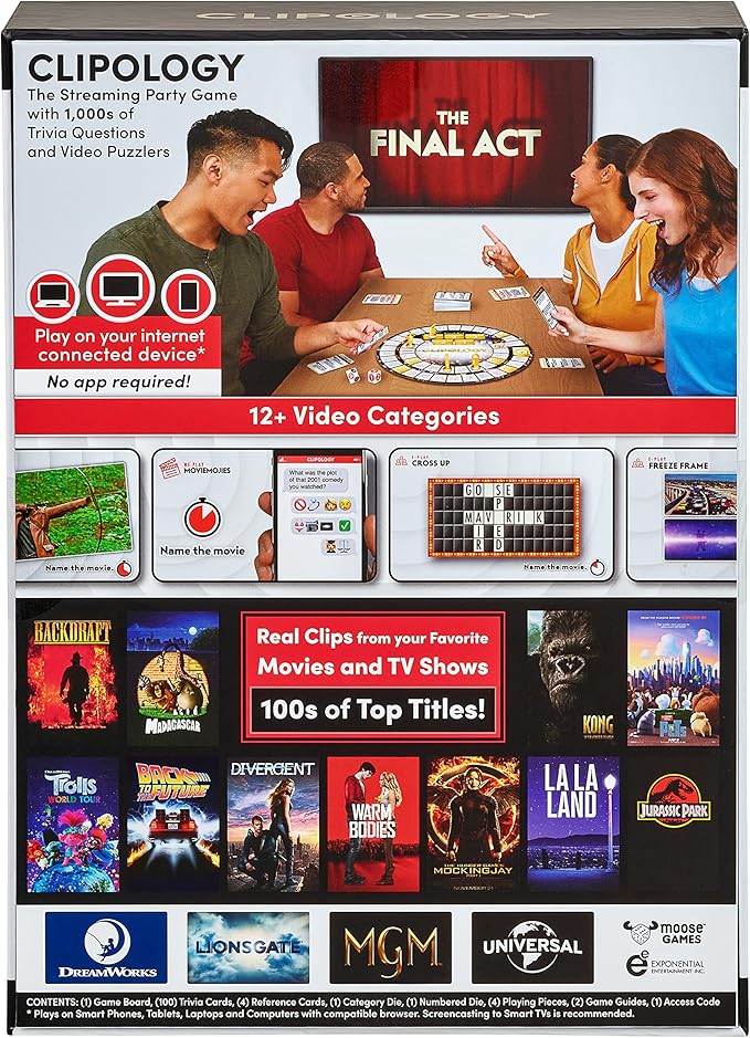 Clipology Game - The Premier Streaming Board Game Featuring Real Clips From The World's Best Movies & TV Shows | Movie Trivia Game