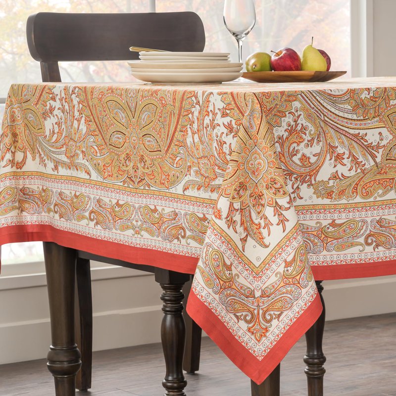 Maison d' Hermine Table Cloth Rectangle Table 100% Cotton 70 x 108 Inches Fall Tablecloth Reusable Everyday Use for Thanksgiving Christmas Decorations Dining Farmhouse Party (Kashmir Paisley)