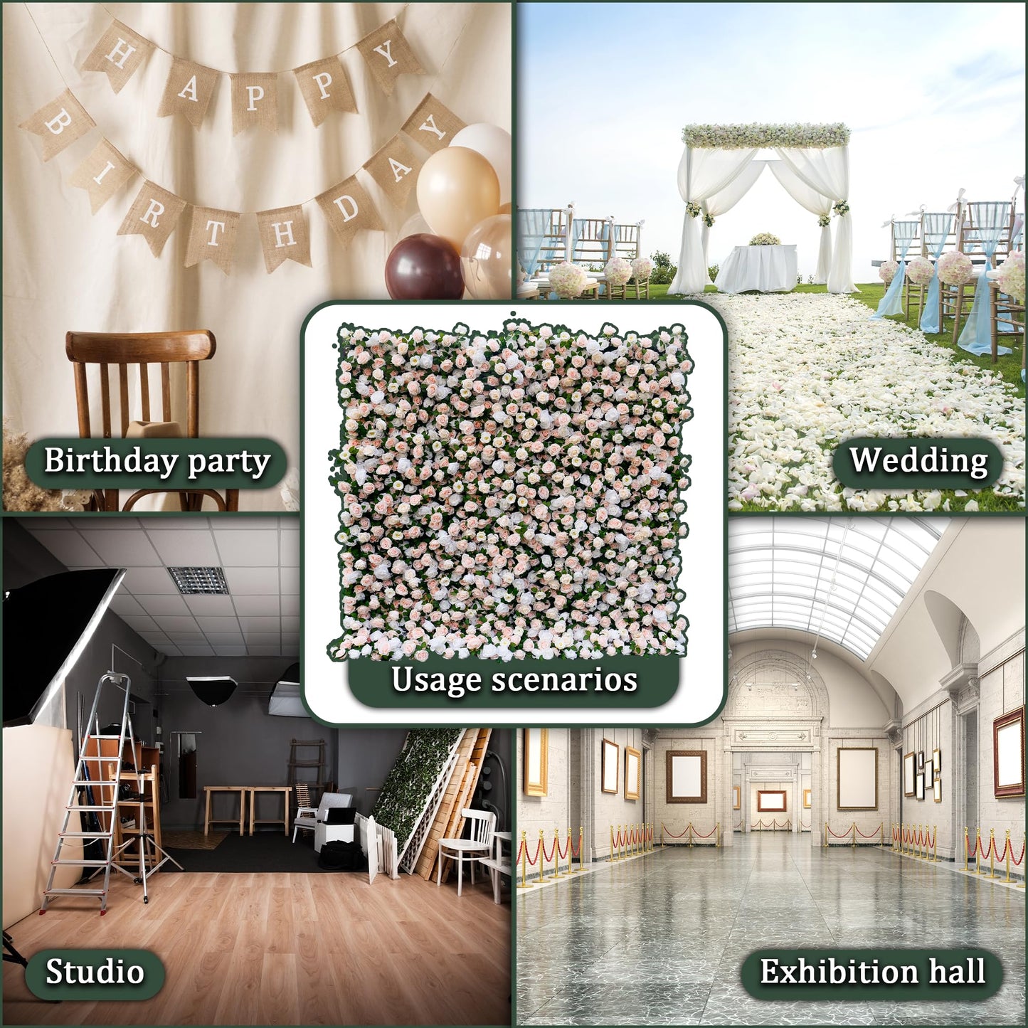 Artificial Flower Wall Panels 4Ft x 8Ft, 5D Silk Wedding Flower Wall, Photo Booth Flower Backdrop for Wedding, Baby Shower & Bridal Shower Decor (4×8 ft White&Pink – Panel Only)