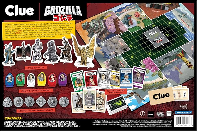 CLUE: Godzilla Board Game Solve Who Kidnapped Minilla Identify Which Kaiju & Villain Group are Behind It Explore Iconic Like Monster Island & Tokyo Official TOHO Co. Merchandise & Coll