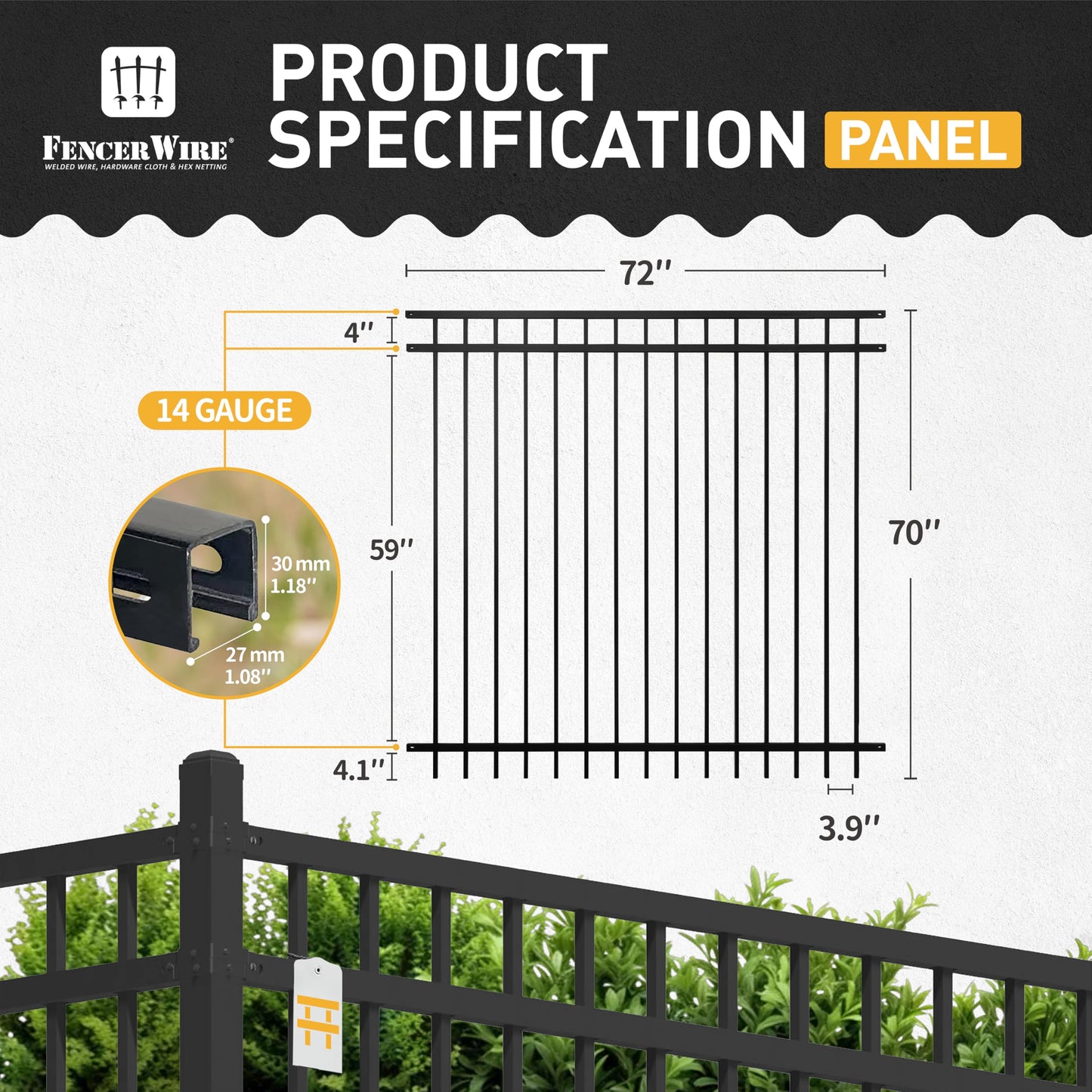 Fencer Wire 100FT Heavy Duty Flat Top Fence Barrier Kit, Anti-Rust Metal Steel Fence with 6FT Height X 6FT Width Panels, with Pinnacle Gate, Posts, Connectors, Outdoor Fencing for Yard