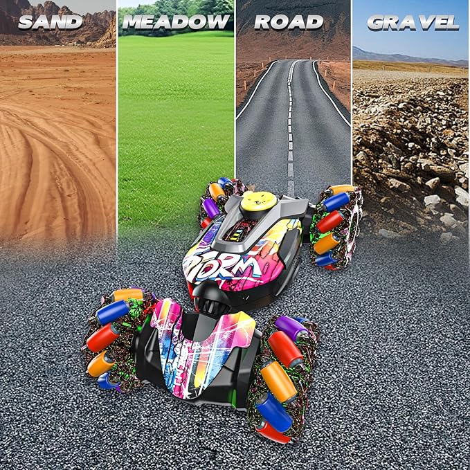 Gesture Sensing RC Stunt CarRemote Control Car Toys for Ages 5-7-13with Lights Music Spray4WD 360° Spins All Terrains Kids Toys RC Cars3-6 Year Old Boy Birthday Gift & 3-12 Best Gift for Kids