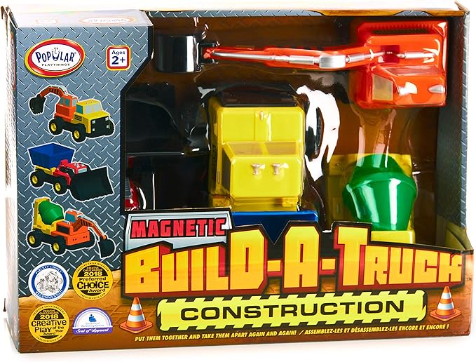 POPULAR PLAYTHINGS Magnetic Build-A-Truck Set Construction Vehicle Toys for Toddlers Play Gifts for Boys Ages 2 & Up - 5 Pieces