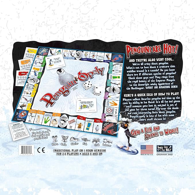 Late for The Sky Penguin-Opoly Family Board Game – Opoly-Style Penguin Theme Educational Fun for Kids & Adults 2-6 Players Ages 8+ Collect Species Learn Facts Gift Idea