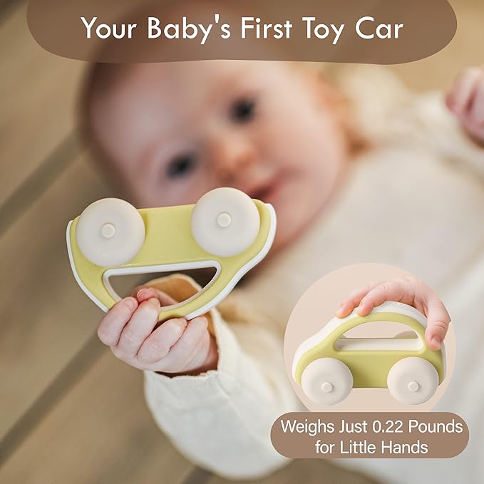Moonkie Food Grade Silicone Toy Cars for Babies & Toddlers Push and Go Baby Car Toys 6–12 Months Hollow Design Infant Toys Baby Teething Toys 4–6 Months Birthday Gifts for Boys & Girls 3