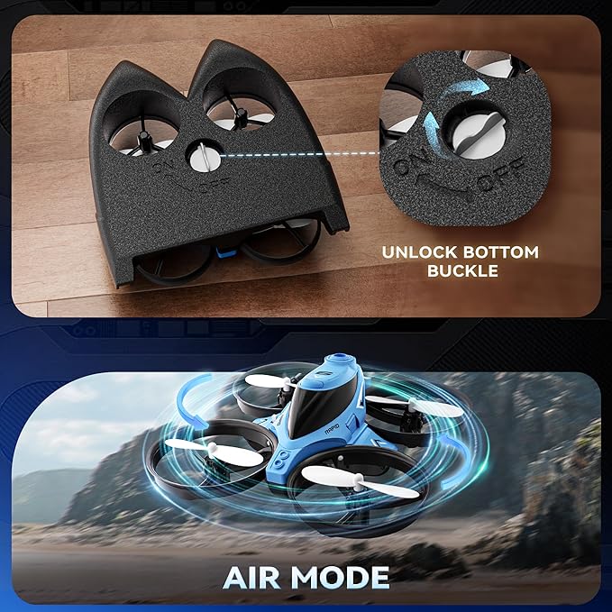 XOS Mini 3 in 1 Indoor & Outdoor Remote Drone RC Airplane Plane RC Quadcopter Multirotor Helicopter RC Car & RC Boat with Auto Hovering 3D Flips Headless Mode for Kids Birthday Gifts