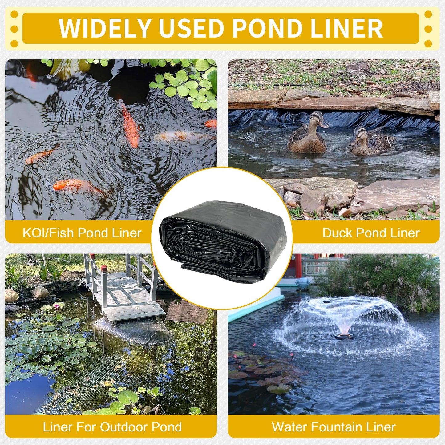 yeezoo 40X40FT Reinforced Large PE Pond Liner, KOI Pond Liners for Outdoor Ponds, Enhanced 5-Layer Structure Pond Liner for Fish, Duck, Garden Raised Bed and Waterscape Pond(0.82oz/sq ft Thickness)