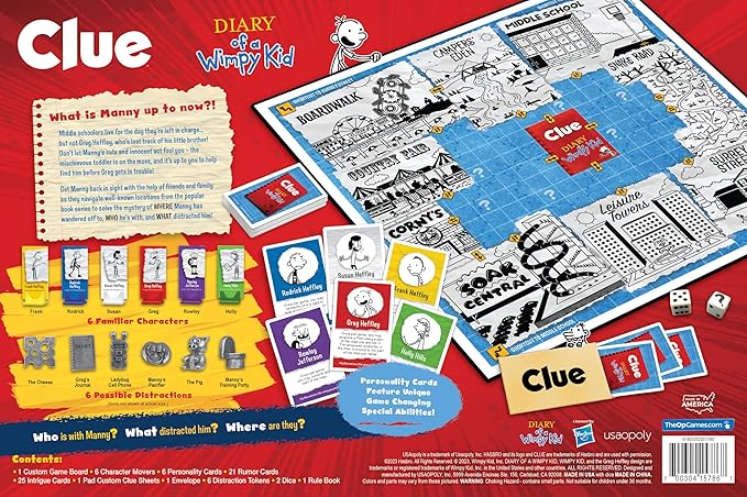 USAOPOLY CLUE: Diary of a Wimpy Kid | Solve The Mystery in This Officially-Licensed Collectible Clue Game Featuring Characters & Locations from The Popular Book Series Diary of a Wimpy Kid