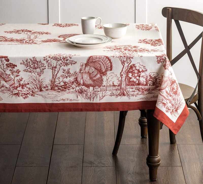 Maison d' Hermine Table Cloth Square Table 100% Cotton 60 x 60 Inches Fall Tablecloth Reusable Everyday Use for Thanksgiving Christmas Decorations Dining Farmhouse Party (Holy Jouy - Red)