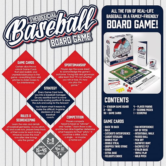 MasterPieces Baseball Dice Board Game - Realistic Gameplay Family Fun for Adults & Kids 2-8 Players Ages 6+