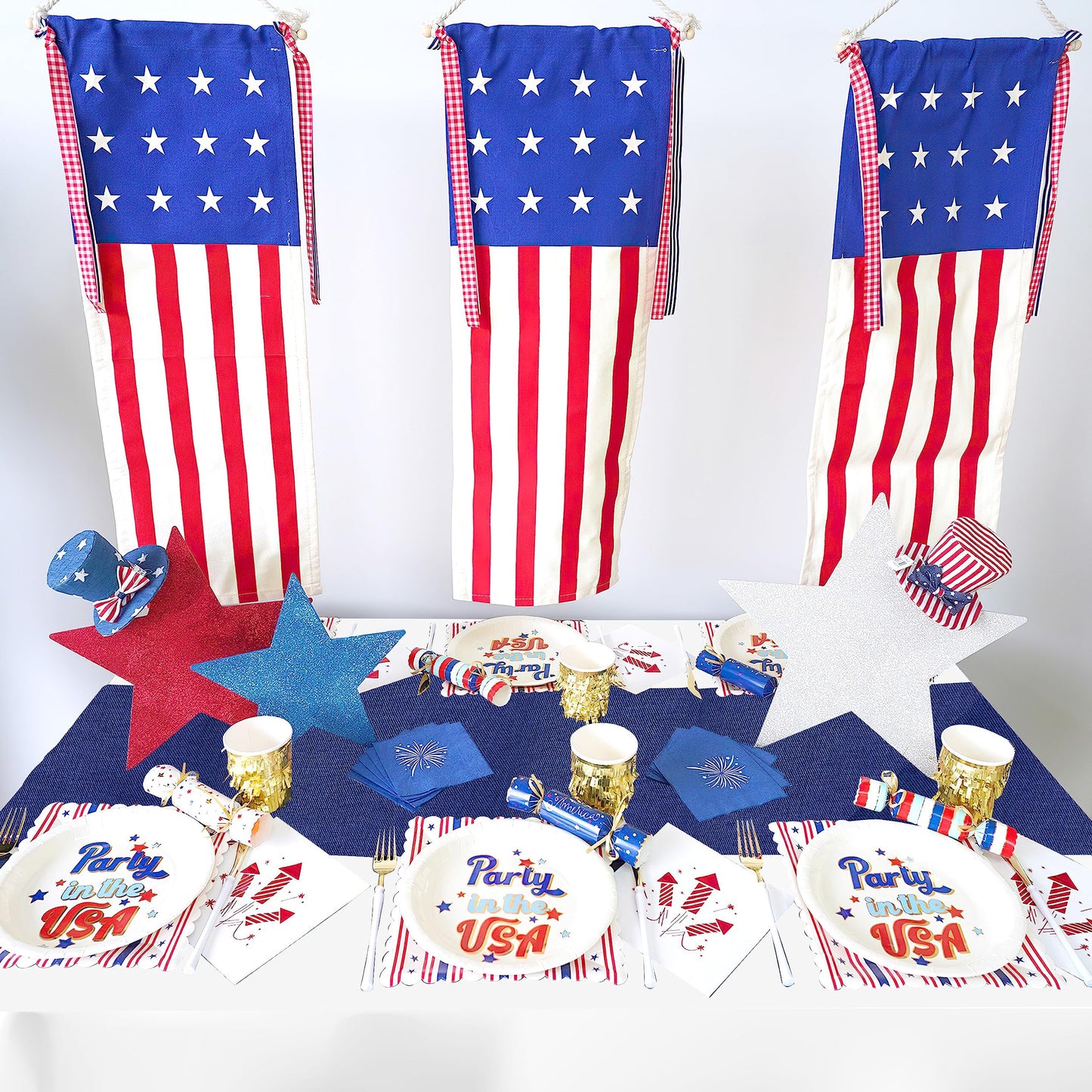 Navy Blue Table Runners 13x108 inches 2 Pieces Burlap Runner 4th of July Decorations for Home, Farmhouse, Dining Linens Decoration Independence Day
