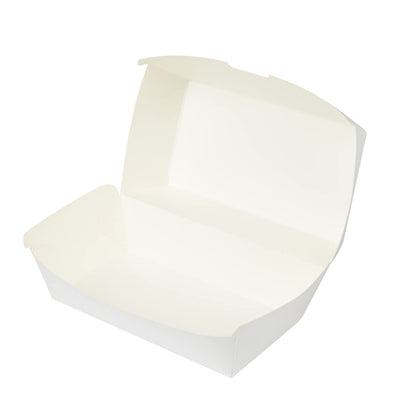 Restaurantware Bio Tek 6.7 x 3.5 x 3.5 Inch Clamshell Food Containers 100 Disposable Sandwich Containers - Hinged Lid Tab-Lock Closure White Paper Hot Dog Containers Recyclable Greaseproof