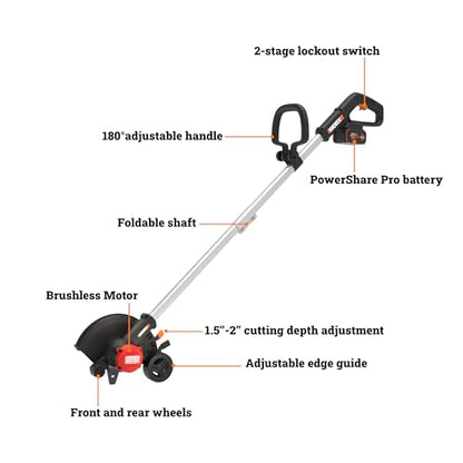WORX Nitro Cordless Lawn Edger, 7'' Grass Edger with 3 Depth Settings, 20V Trencher with Dual Wheels & Brushless Motor, 4.0 Ah Battery & Charger Included, WG898