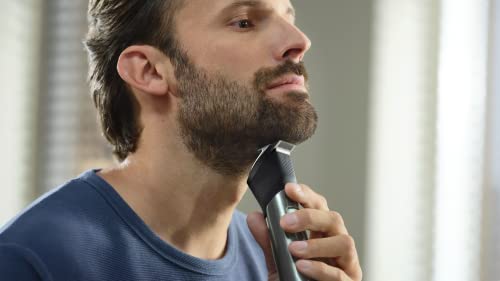 Norelco Philips Beard Trimmer 7000 Series, 100% Waterproof Trimmer for Men, 40 Lock-in Hair Length Settings, BeardSense Power Adaptability, Detail & T-Blade Trimmer Heads, Charging Stand, BT7670/40