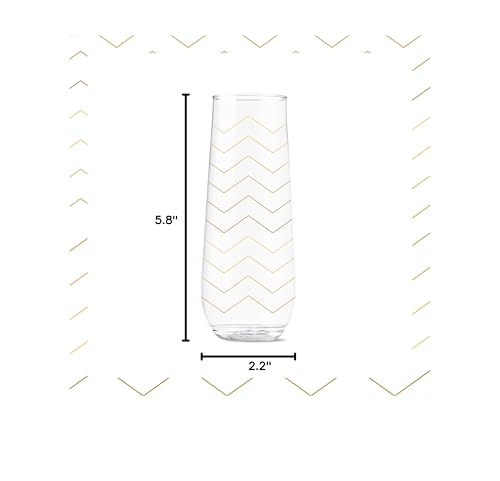 TOSSWARE POP 9oz Flute Festive Cheers Series, SET OF 6, Premium Quality, Recyclable, Unbreakable & Crystal Clear Plastic Printed Champagne Glasses