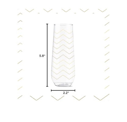 TOSSWARE POP 9oz Flute Festive Cheers Series, SET OF 6, Premium Quality, Recyclable, Unbreakable & Crystal Clear Plastic Printed Champagne Glasses