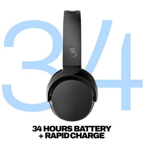 Skullcandy Riff Wireless 2 On-Ear Bluetooth Headphones, Up to 34 Hrs Battery, Foldable Lightweight Design, Convenient for Travel with Included 3.5mm AUX Cable, Microphone for iPhone Android - Black