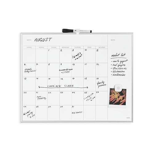 U Brands Magnetic Dry Erase Calendar Whiteboard for Wall, 23"x17", Dry Erase Board Calendar with Silver Aluminum Frame, Includes a Magnet and a Marker