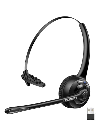 TECKNET Wireless Headset, Bluetooth Headphones with Noise Cancelling Microphone for Trucker, Hand Free Wireless Headset with Mute Mic